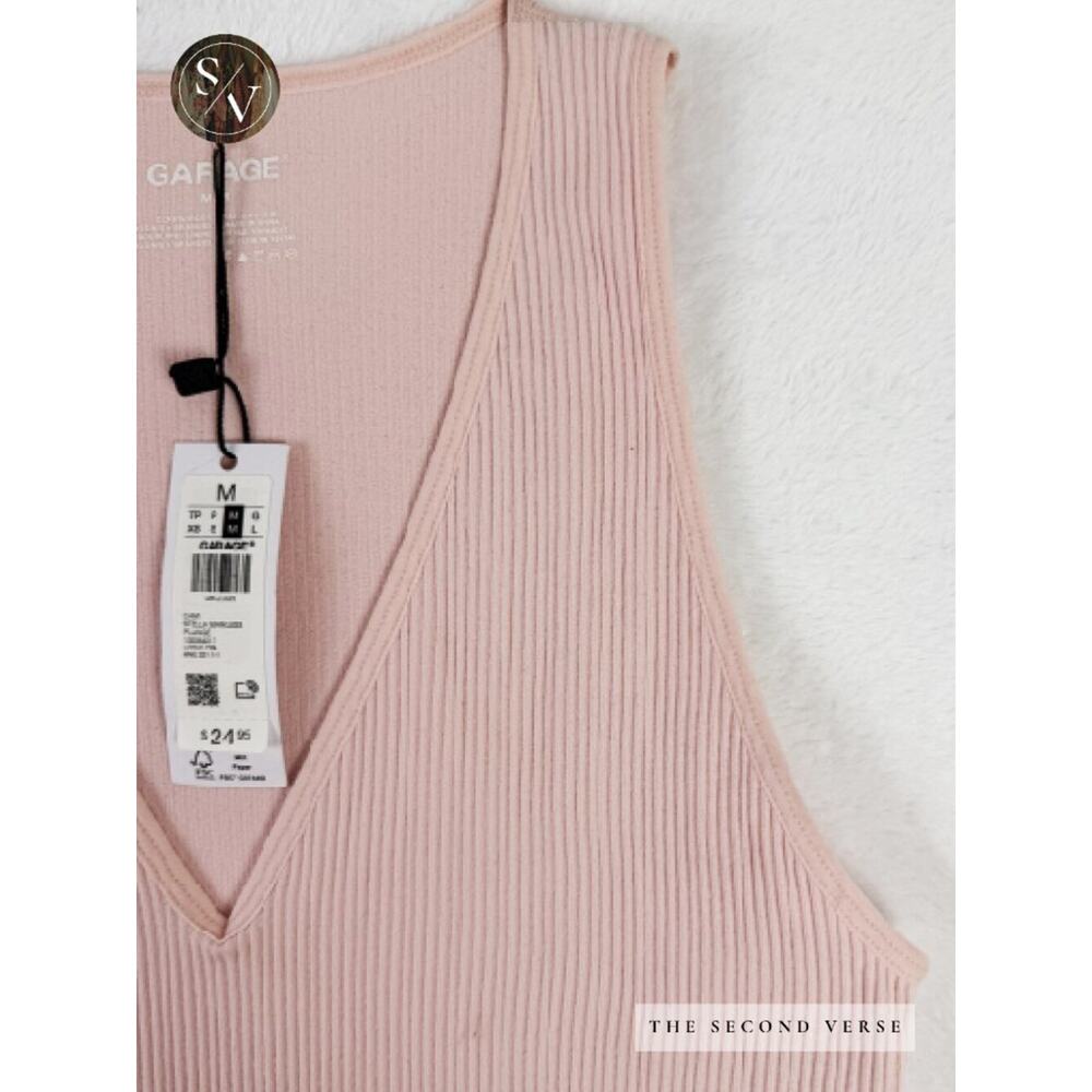 NWT Garage Stella Seamless Crop V-Neck Plunge Tank Top Light Pink Medium - Picture 4 of 8